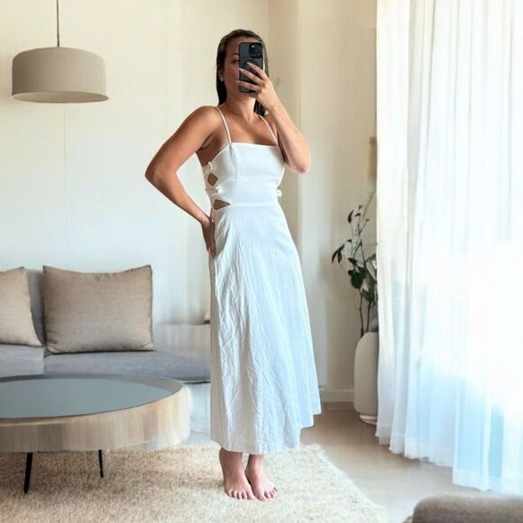 WAYF Linen Blend Cut Out Bow Midi Dress in Ivory - NWT - Sz L | Large - Picture 11 of 11